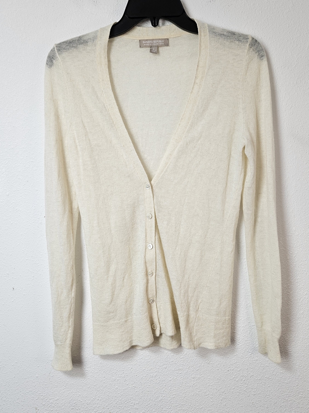 Banana Republic Cream Lightweight V-Neck Button Italian Yarn Cardigan Sweater S